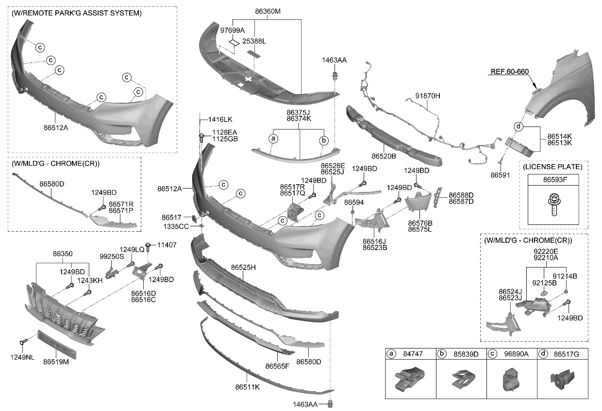 Kia 86589G6000 CLIP-FRONT BUMPER SI