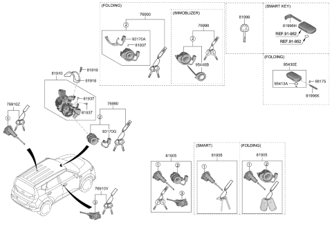 2022 Kia Soul  KEY SUB SET-DOOR, LH Diagram for 81970K0D00