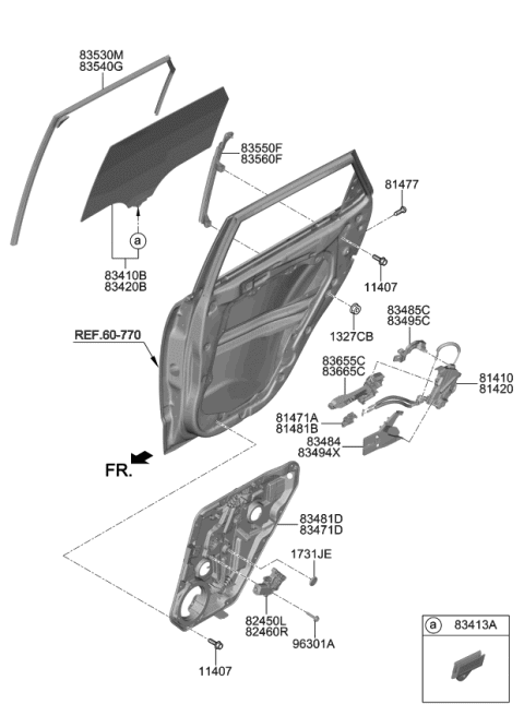 2021 Kia Soul  Grip-Rear Door Glass Diagram for 834132W000