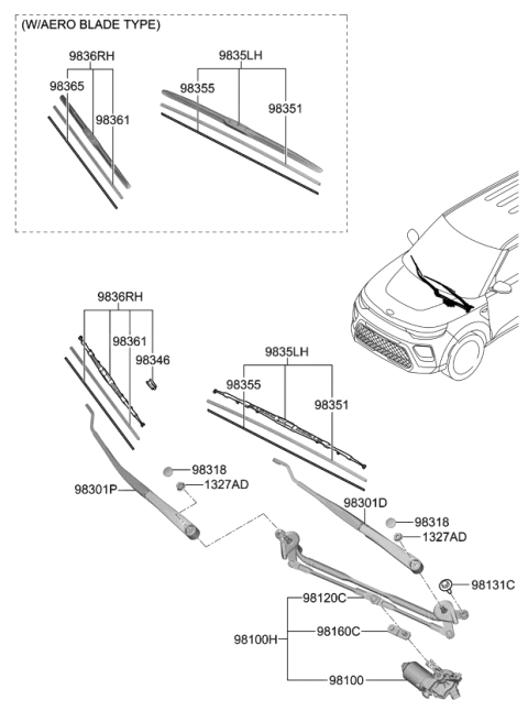 2021 Kia Soul  Rail Spring-WIPER Bl Diagram for 983552P000