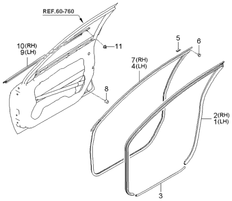 2005 Kia Spectra  WEATHERSTRIP Assembly-Front Door Belt Diagram for 822102F001