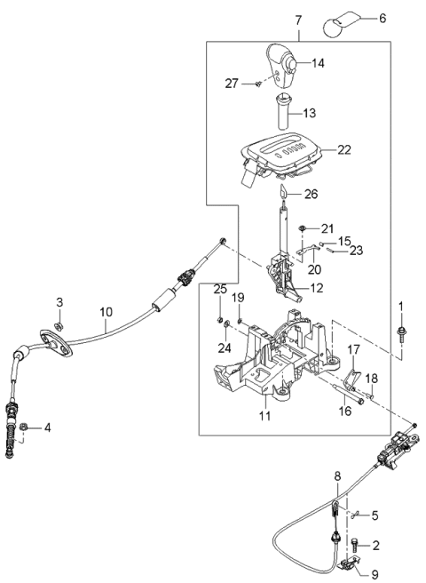 2006 Kia Spectra  Automatic Transmission Lever Shift Control Cable Diagram for 467902F211