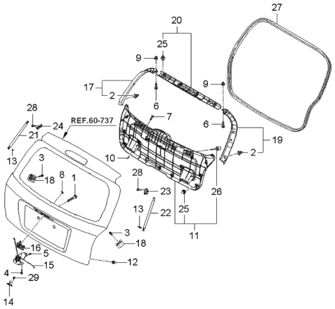 2004 Kia Spectra Lifter Assembly-Tail Gate Diagram for 817822F200
