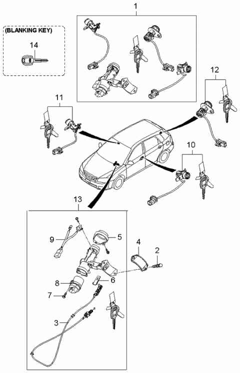 2006 Kia Spectra  Key Set Diagram for 819052F210