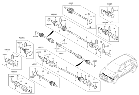 2018 Kia Niro  Shaft Assembly-Drive, LH Diagram for 49500G5000