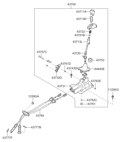 2016 Kia Rio  Manual Transmission Shift Control Cable Diagram for 437941W200