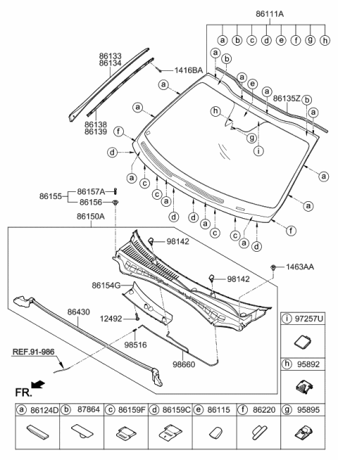 2019 Kia Optima Hybrid  Weatherstrip-Hood Diagram for 86430D4000