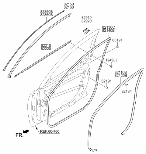 2015 Kia Cadenza  WEATHERSTRIP Assembly-Front Door Belt Diagram for 822103R001