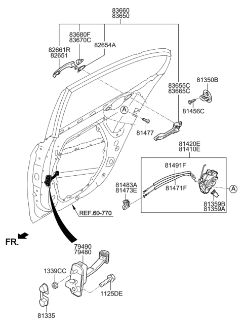 2015 Kia Cadenza  Door Outside Handle Assembly, Right Diagram for 826613R010K3N