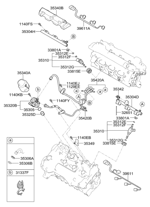2013 Kia Cadenza  Fuel Rail-RH Diagram for 353043C651