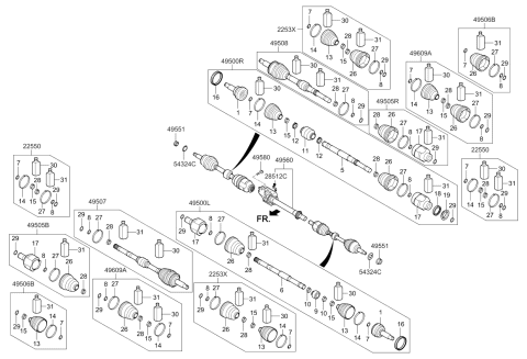 2016 Kia Cadenza Joint Kit-Front Axle Differential Diagram for 495923R900
