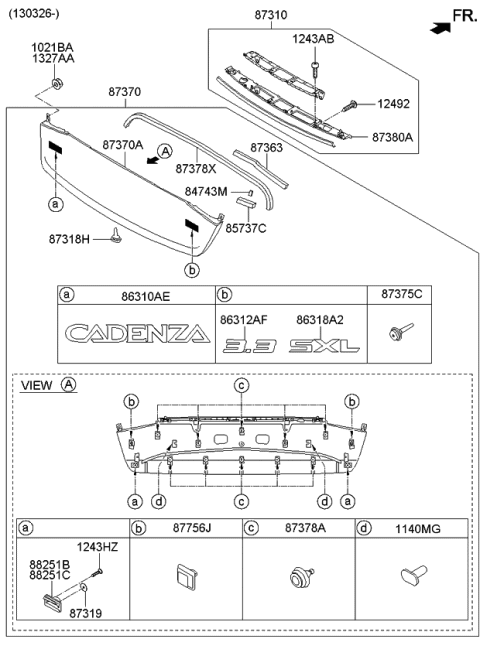 2014 Kia Cadenza  Moulding-Back Panel Diagram for 873703R640