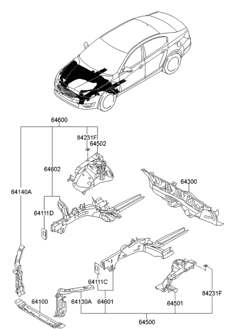 2014 Kia Cadenza Panel Complete-Fender Diagram for 645003R500