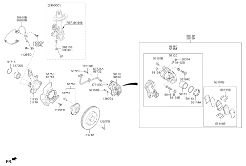 2013 Kia Cadenza  Front Brake Disc Dust Cover Right Diagram for 517562T950