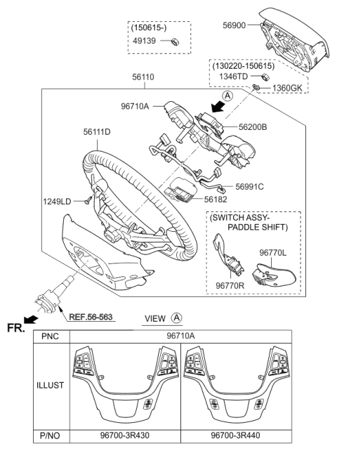 2015 Kia Cadenza  Steering Wheel Assembly Diagram for 561003R508WK