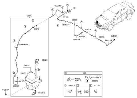 2014 Kia Cadenza  Motor & Pump Assembly-Windshield Washer Diagram for 985102G000