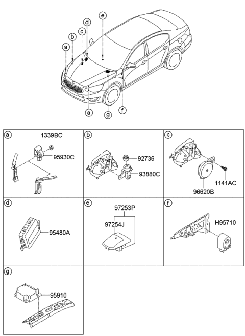 2015 Kia Cadenza  Air Bag Control Module Assembly Diagram for 959103R100