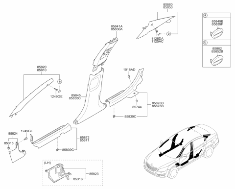 2015 Kia Cadenza  Trim-Cowl Side LH Diagram for 858233R000WK