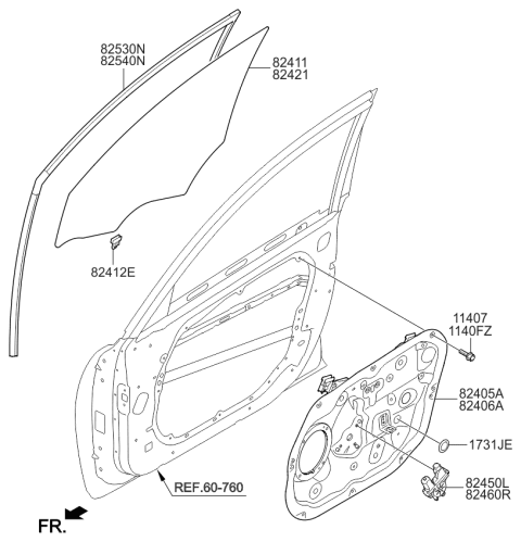2016 Kia Cadenza Module Panel & Regulator Assembly Diagram for 824023R110