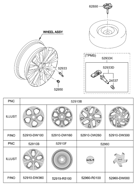 2023 Kia Sportage  WHEEL ASSY-ALUMINIUM Diagram for 52910DW260