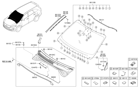 2016 Kia Sorento  Cover-Cowl Top LH Diagram for 86153C6000