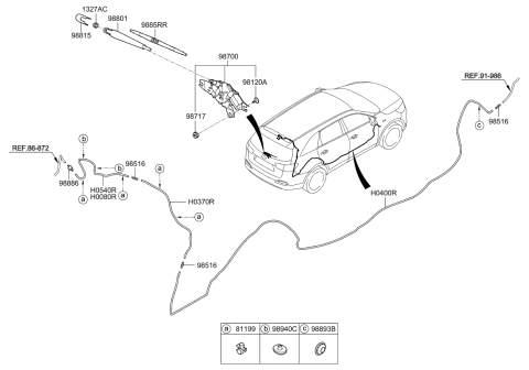 2015 Kia Sorento  Rear Windshield Wiper Blade Assembly Diagram for 988501Y000