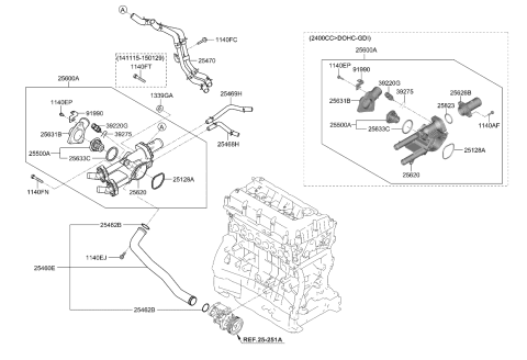 2017 Kia Sorento  Gasket-Thermostat Housing Diagram for 256412GGA0