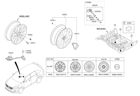 2016 Kia Sorento  Pad-Spare Tire Diagram for 628522W000