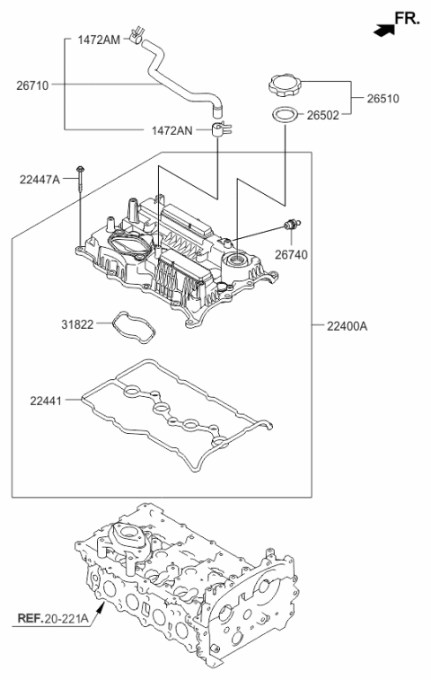 2016 Kia Sorento  Cover Assembly-Cylinder Diagram for 224002GGB0