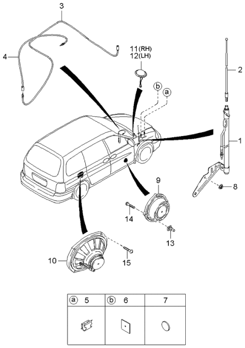 2001 Kia Sedona  Rod Antenna Rod Assembly Diagram for 9623322500