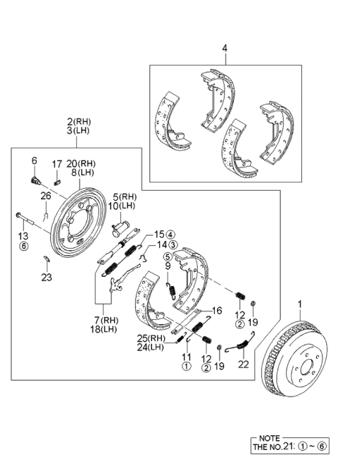 2004 Kia Sedona  Cylinder Assembly Wheel Rear Diagram for 0K56B26710