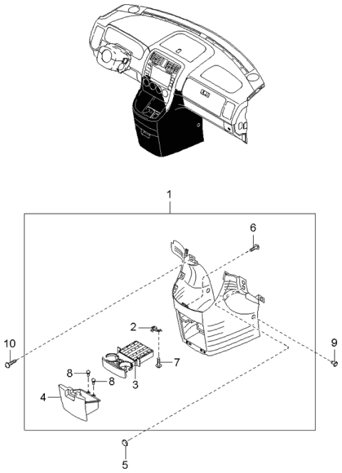 2001 Kia Sedona Cup Holder Assembly Diagram for 0K53A6439XA44