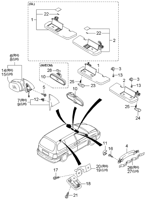 2001 Kia Sedona  Rear View Inside Mirror Assembly Diagram for 8510126000