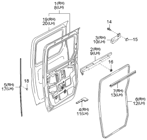 2005 Kia Sedona Weatherstrip Assembly-Door, RH Diagram for 0K53A72760