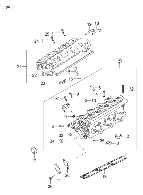 2001 Kia Sedona  Cover-Cylinder Head, RH Diagram for 2242039610