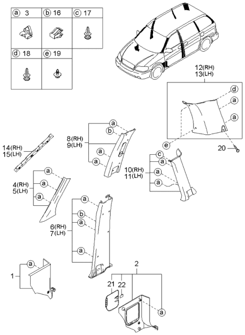 2001 Kia Sedona  Clip-Trim Diagram for 0K52Y68257