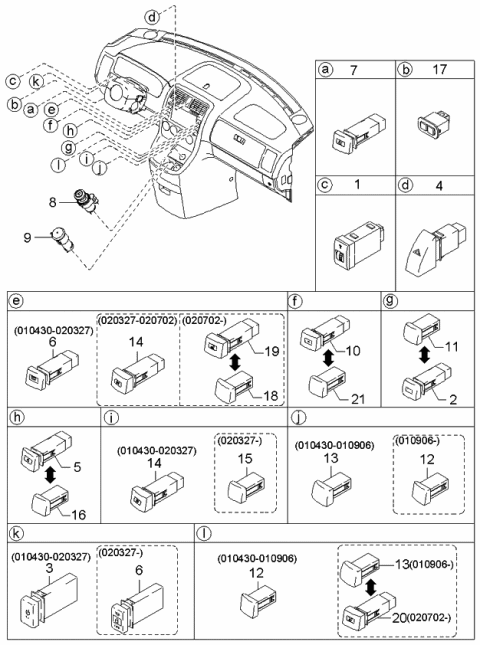 2001 Kia Sedona  Cover-Switch Hole Diagram for 0K53H55225