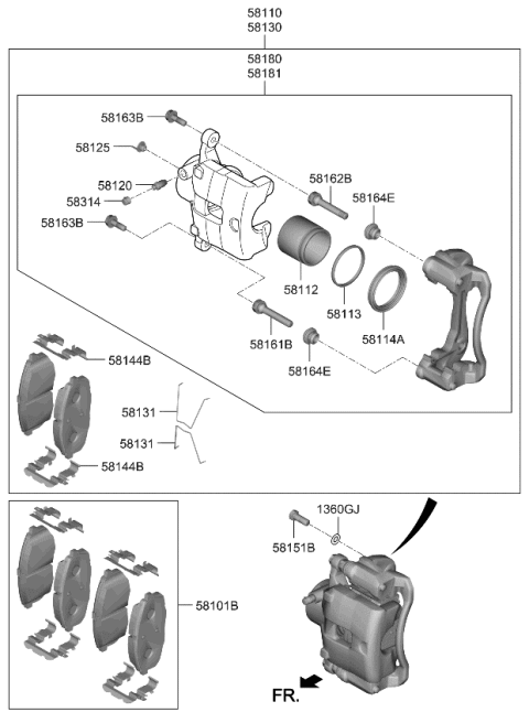 2023 Kia Seltos  BRAKE ASSY-FR, LH Diagram for 58110J9050