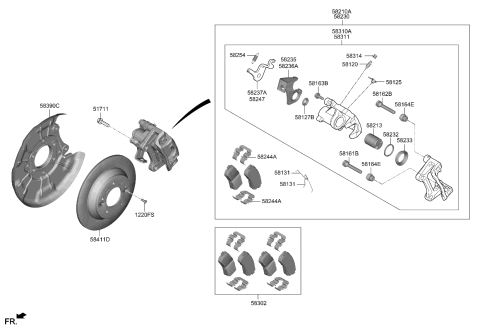 2022 Kia Seltos  Disc-Rear Brake Diagram for 58411J9500