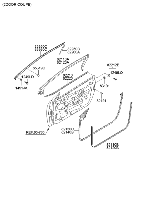 2009 Kia Forte Koup WEATHERSTRIP Assembly-Front Door Belt Diagram for 822101M000