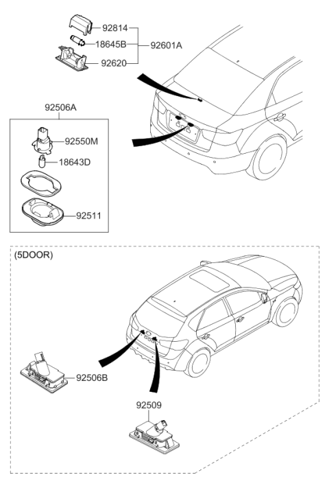 2013 Kia Forte License Plate Bulb Holder Assembly Diagram for 925501M000
