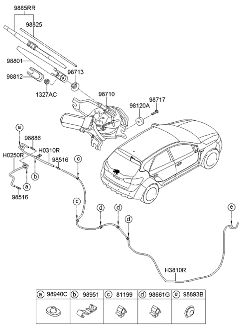 2012 Kia Forte  Rear Windshield Wiper Blade Assembly Diagram for 988501J000