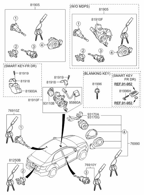2011 Kia Forte  Ignition Lock Cylinder Diagram for 819002M710