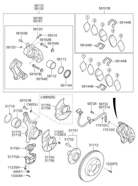 2009 Kia Forte Koup  Disc-Front Wheel Brake Diagram for 517121M000
