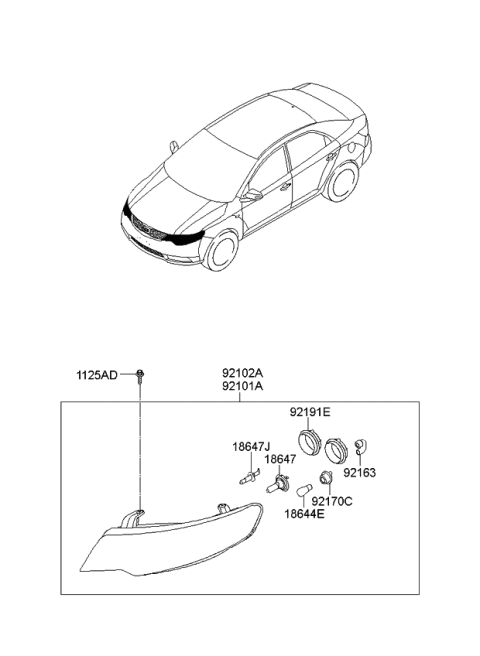 2009 Kia Forte Koup  Passenger Side Headlight Assembly Diagram for 921021M031