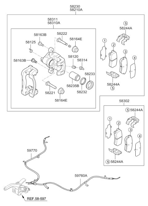 2011 Kia Forte  Rear Brake Caliper Kit, Right Diagram for 583111MA00