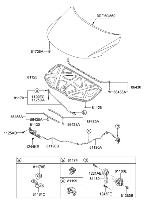 2011 Kia Forte  Cable Assembly-Hood Latch Diagram for 811901M000