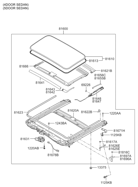 2010 Kia Forte Koup  Sunroof Glass Panel Assembly Diagram for 816101M000