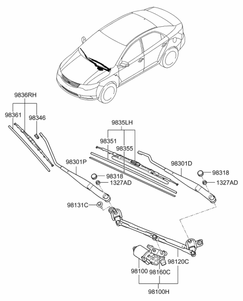 2010 Kia Forte Koup  Link Assembly-Windshield Wiper Diagram for 981201M000