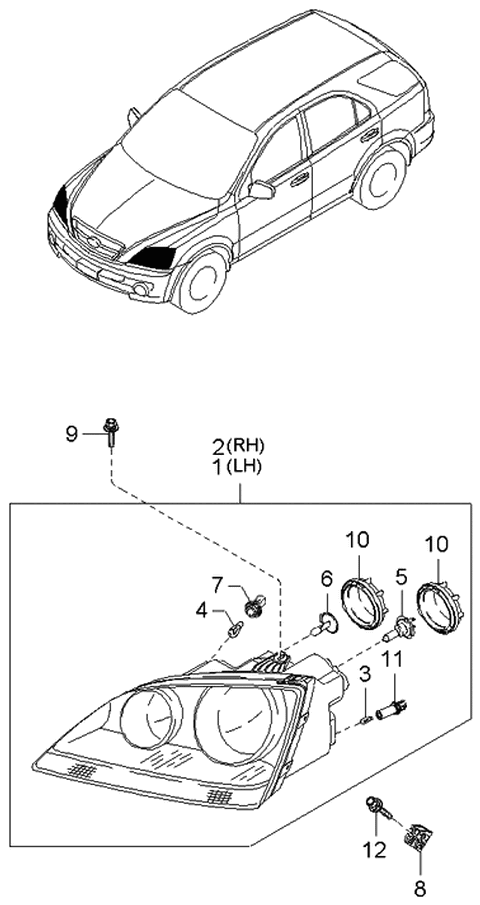2005 Kia Sorento  Bulb Diagram for 1864755009